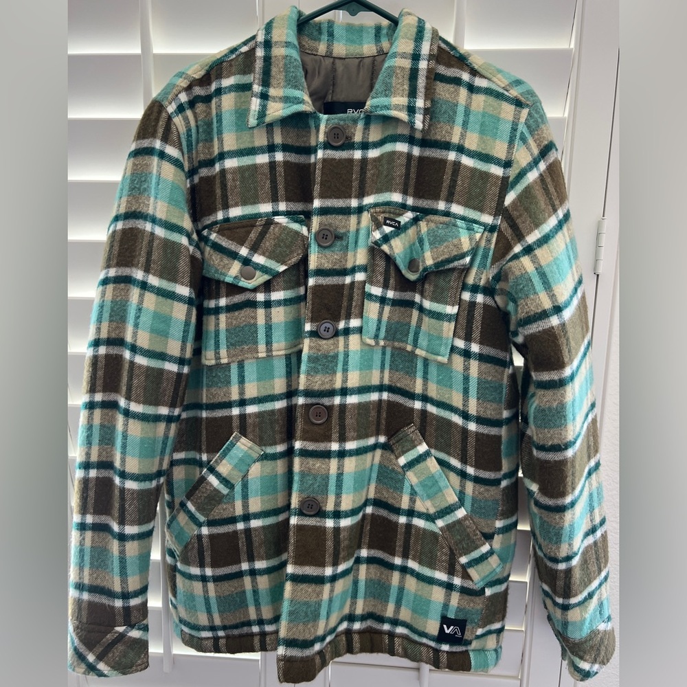 RVCA Teal and Brown Plaid Shirt Men’s M Size